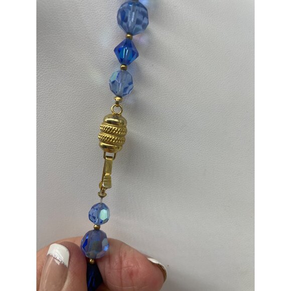 Shades Of Blue Glass Jewelry Bead Necklace Stretch Bracelet & Millefiori Drop Ea - Picture 9 of 12